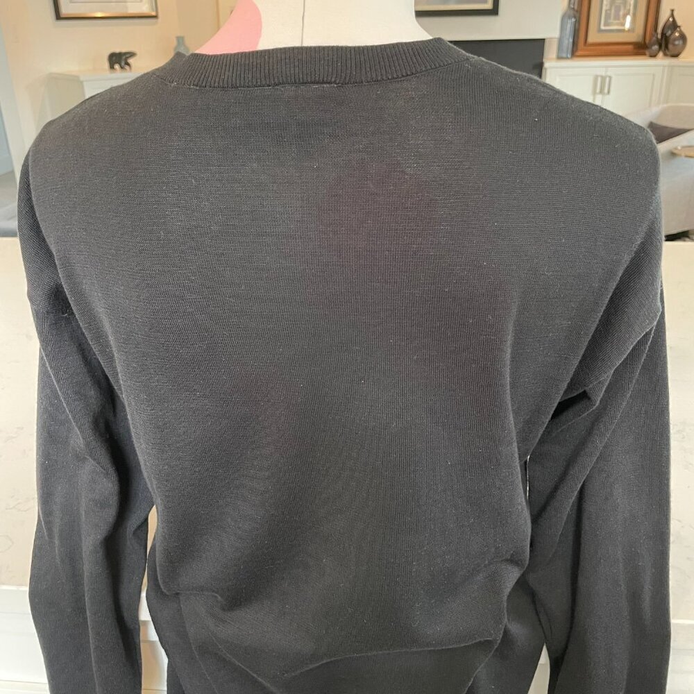 Lacoste LS Crew Neck Relaxed Fit 100% Cotton Knit Cardigan Sweater Black Sz 34 - Picture 7 of 12